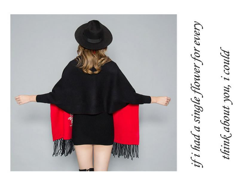Korean Style Embroidered Shawl Cape: Versatile Knit Scarf for All Seasons