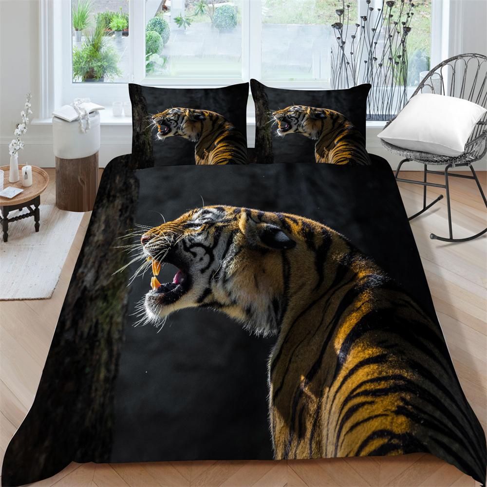 3D Tiger Printing Duvet Cover Set Luxury Bedding Cover Suit Children Teens Single Size Microfiber Comforter Cover Suit
