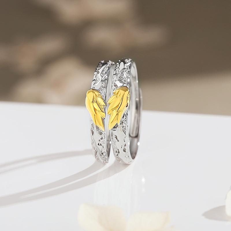 Original 999 Sterling Silver Wing Guardian Openable Couple Ring Set for Men and Women - High-End Design
