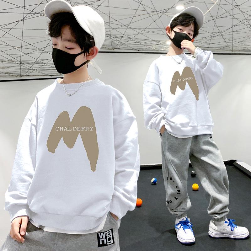 Sweat-shirts tendance pour garçons avec imprimé de lettres coréennes: Manches longues, Coupe ample pour le printemps, l'automne et l'hiver – Nouveaux styles pour les grands enfants.
