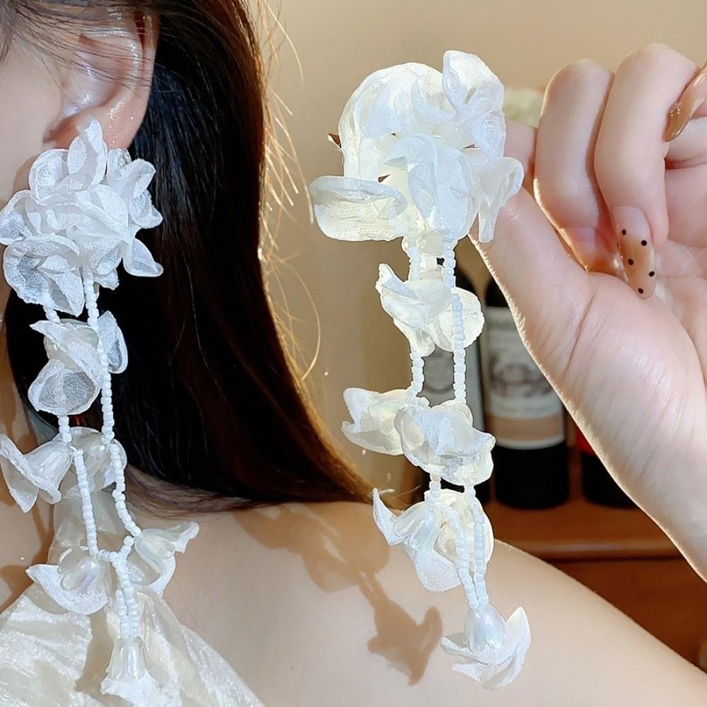 1 pair Bohemian Style Chiffon Flowers Earrings Women Seaside Earrings Festival Ear Accessories