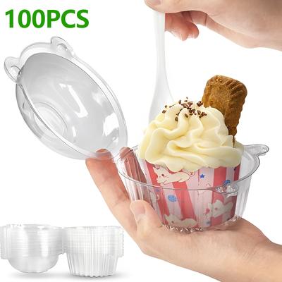 100 Pcs Disposable Dessert Box with Lid Stackable Clear Square Cupcake Slice Container Sandwich Cheesecake Baking Storage Box