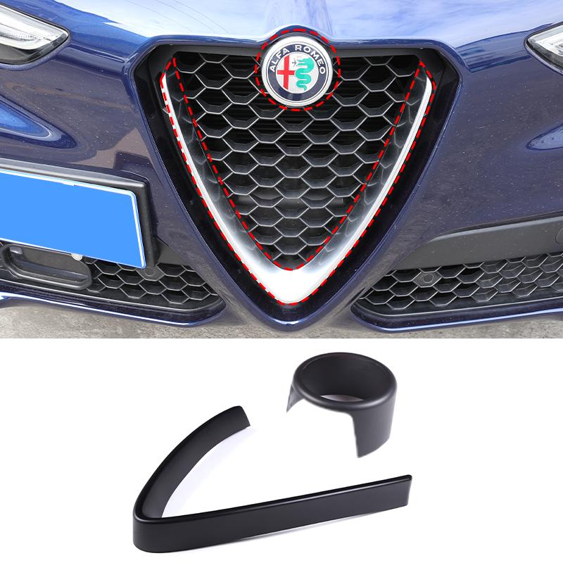 

Carbon Fiber Style For Alfa Romeo Stelvio 2017-2024 Accessories Car Front Grilles V Frame Decoration Trim Sticker Logo Cover