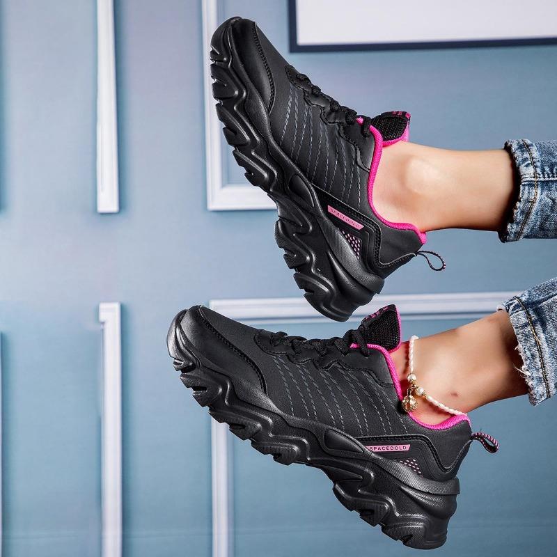 Sneakers Women Shoes Breathable Casual Flat Lace Up Black Chunky Sneakers Non-slip Walking Platform Shoes