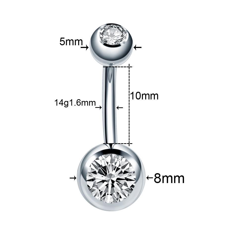 14G Stainless Steel Double Diamond Multi-Size Belly Ring Piercing Jewelry for Dance