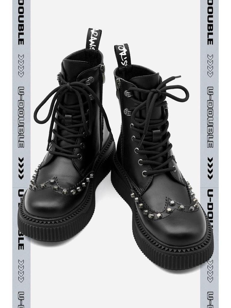 Autumn/Winter Unisex High-Top Punk Retro Flame Thick-Soled Height-Increasing Martin Boots