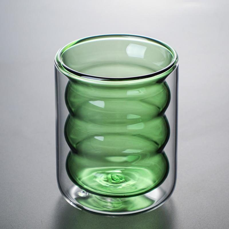 Colored Double-Walled Spiral Glass Cup: Ideal for Milk, Coffee, Mousse, Juice At Home or Office.