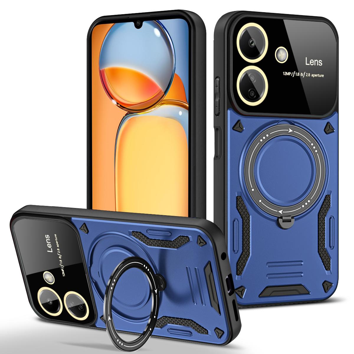 

Для Xiaomi Redmi 13C Case Armor Shockproof Ring Stand Cover For Poco C65 C 65 PocoC65 Magsafe Magnetic Wireless Charge Case For Poco C65 синій