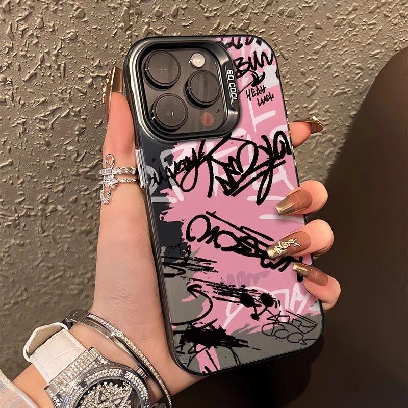 Pink Graffiti Scribble Print Pattern Design Protective Cover for iPhone 17 16 15 14 13 12 11 16E Series Pro Max Plus