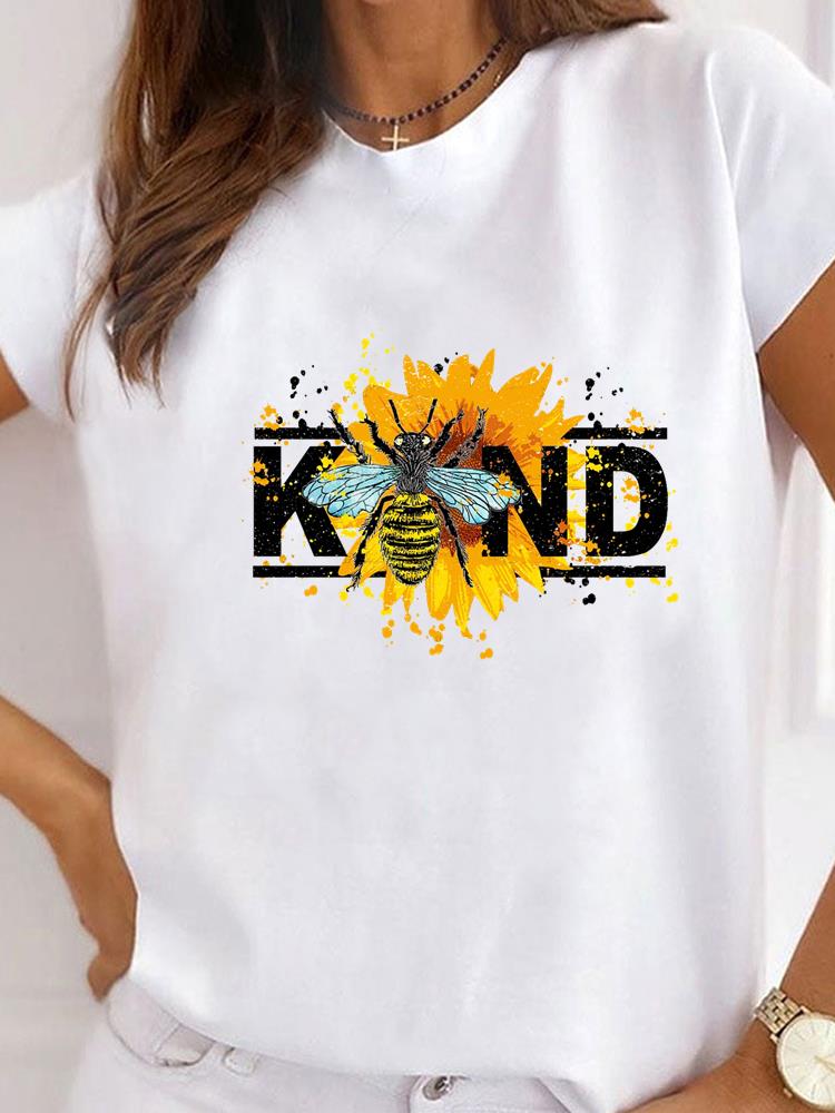 Women Clothes Bee Love Style Letter Clothing Print T Shirt Short Sleeve Summer Top Tee Basic Fashion Graphic T-shirt