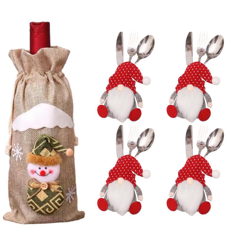 Kreativní vánoční sada na víno Zlaté sametové šaty Obaly na láhev vína Rukáv Santa Sněhulák Vánoce Nový rok Dekorace na jídelní stůl