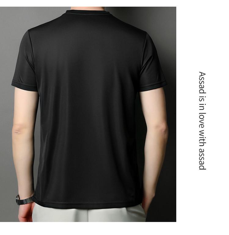 Brand 2025 Men's High-End Ice Silk Crew Neck Short Sleeve T-Shirt - Solid Color, Advanced Texture, New Summer Edition