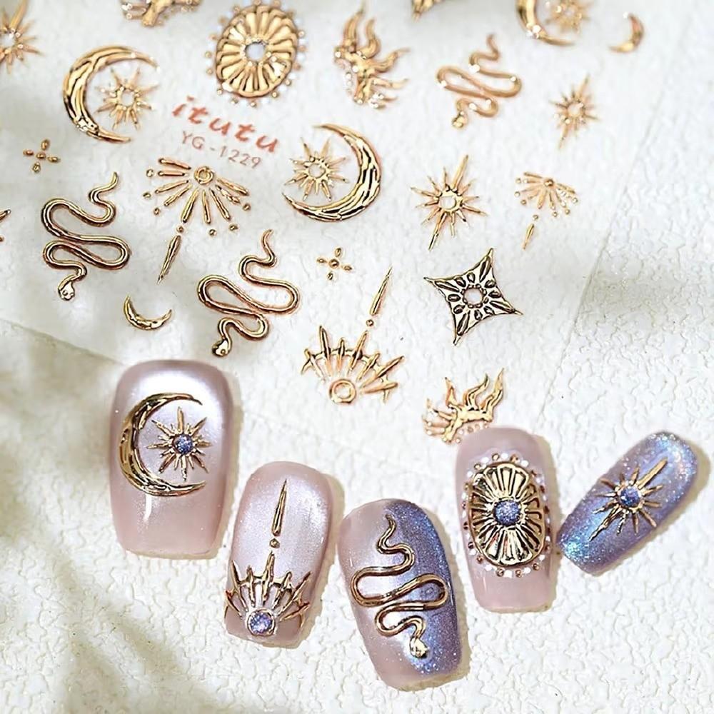 Bronzing Stars Moon Totem Nail Stickers 5D Self-Adhesive Nail Decoation Decals DIY Nail Supplies