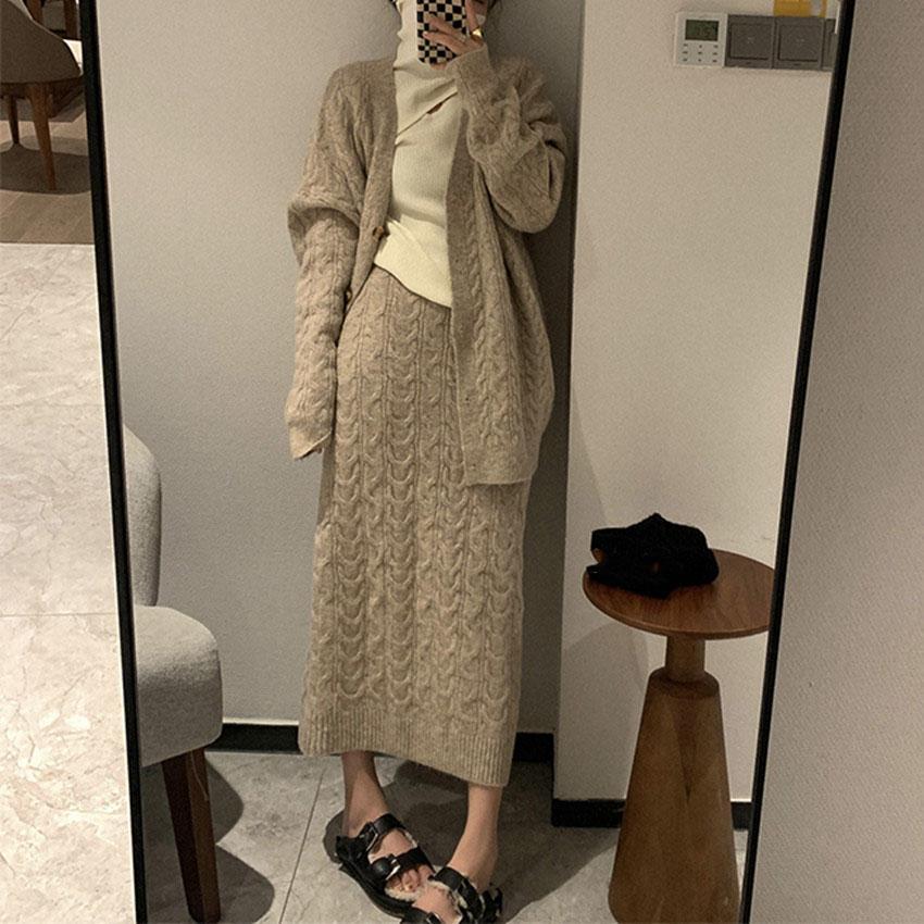 

Женский свитер, зимний комплект из двух частей, элегантные вязаные свитера, винтажная женская юбка с высокой талией, осенние винтажные платья XS бежевый
