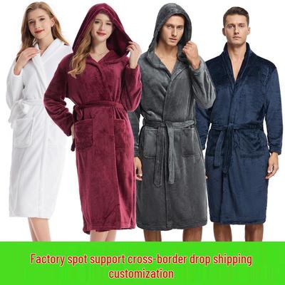 Robe de Flanela Coral Fleece Unissex para Outono/Inverno Pijama Roupa de Casa Yukata