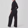2024 Women's Long-Sleeve Wide-Leg Jumpsuit with Zipper and Lapel Sweater Design