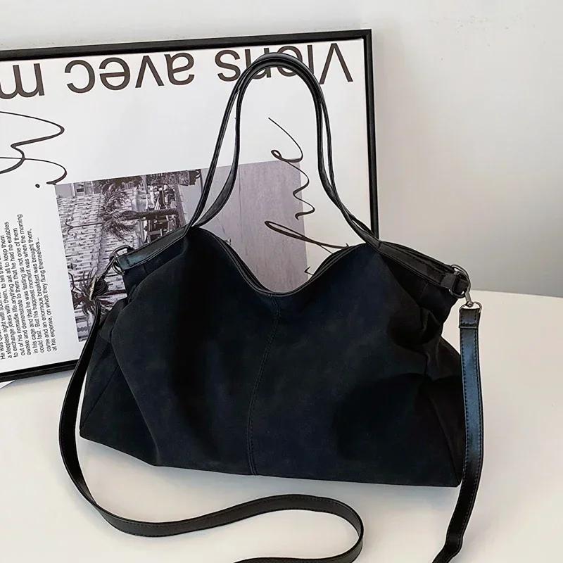 

Сумки на плечо из замши и кожи в стиле ретро для женщин, большая сумка через подмышку, женские повседневные сумки через плечо, сумка-тоут для покупок