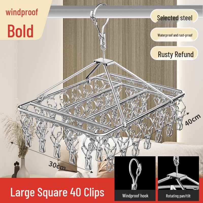 Wielofunkcyjny wieszak ze stali nierdzewnej do suszenia skarpet z klipsami - Idealny do użytku dla niemowląt, dzieci, w akademikach i na straganach ulicznych