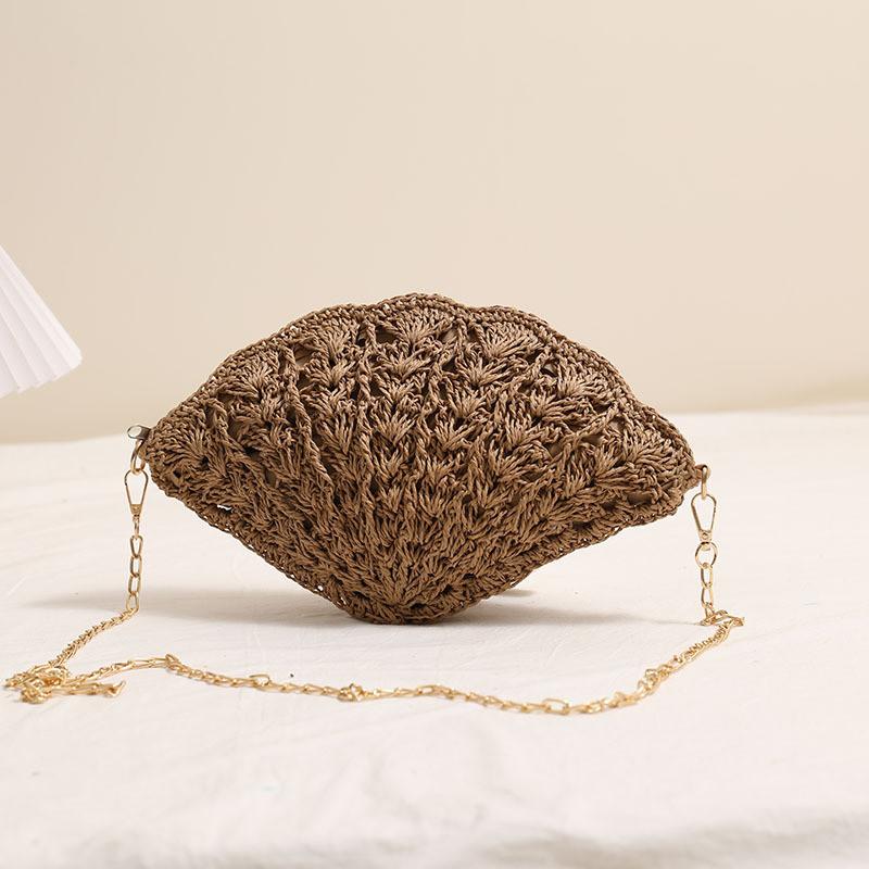 Borsa a tracolla intrecciata con conchiglie stile spiaggia con chiusura a zip per uso quotidiano