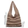 Striped Pattern Woven Shoulder Bag Bohemian Hollow Out Beach Bag New Knitted Tote Bag  Versatile