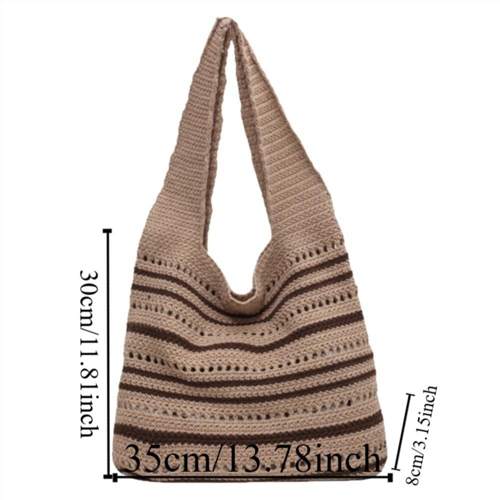 Striped Pattern Woven Shoulder Bag Bohemian Hollow Out Beach Bag New Knitted Tote Bag  Versatile