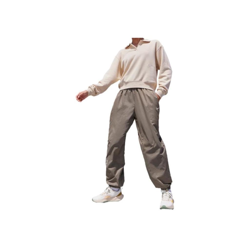 Nike Heritage Solid Loose Long Sleeve Polo Shirt Women Tops Sand-White FZ4338-126