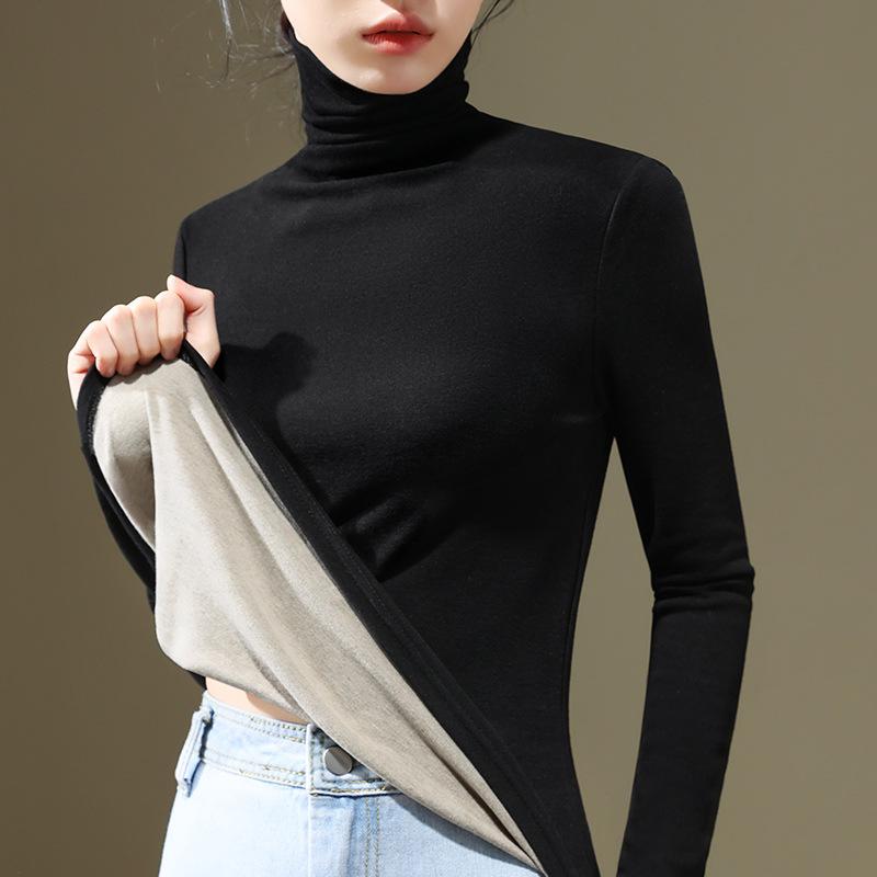 High-neck Silk Cashmere Base Shirt for Women New Women's Furry Long-sleeved Thermal Inner Waist Top