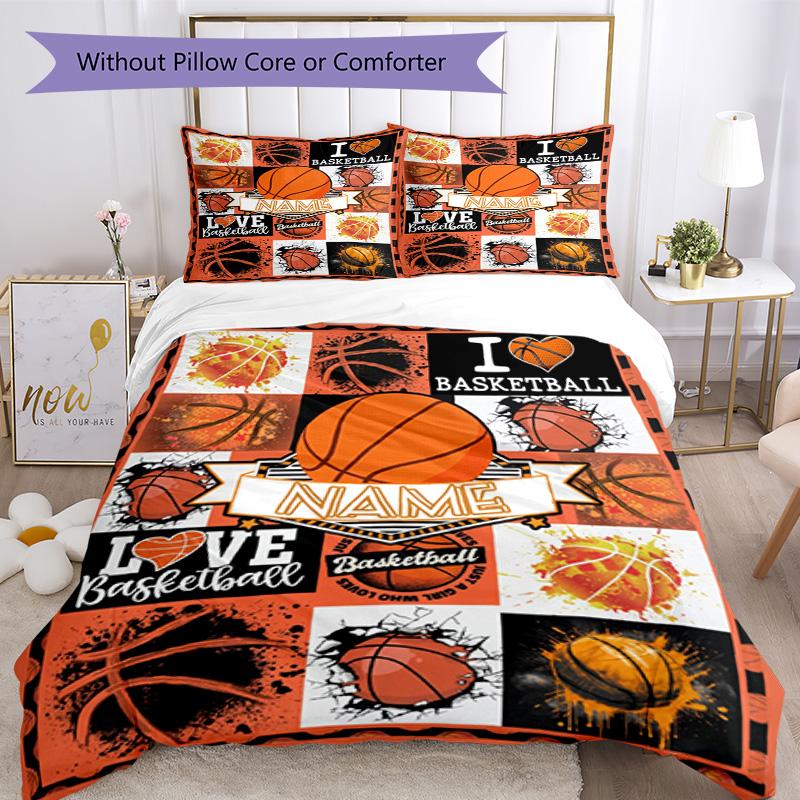 Basketball Theme Customize Your Name Bedding Set Breathable Duvet Cover With Pillowcases Decorative Bed Linen For Bedroom Home Decoration Birthday Gif