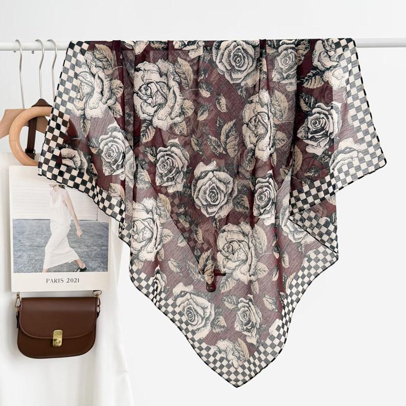 Atmosphere Blue Cashew Flower Silk Scarf 91 Series Neck Large Square Scarf Women's Scarf Seaside Baotou Scarf Sunscreen Shawl