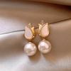 Tulip Flower Pearl Stud Earrings French Sweet Simple Elegant Earrings Fashion Light Luxury High Sense Earrings
