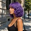 2026 Short Purple Wavy Synthetic Heat-resistant Wig Shoulder-length Wig With Bangs and Natural Wavy Hair. SM038