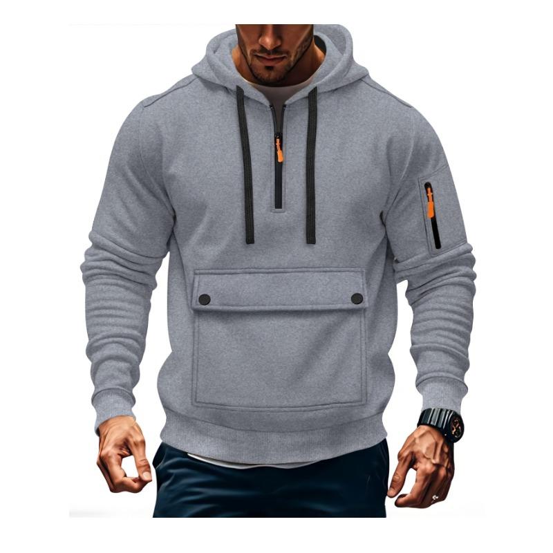 Men S Casual Hooded Sweatshirt Long Sleeve Pullover With Zipper Pocket