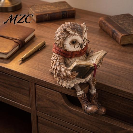 Lezende Uil Decor Vintage Beeldje, Boekenplank Zitter met Boek, Beeldje met Ronde Bril voor Boekenplank, Schouw, Huis, Kantoor, Cadeau Lezer Vormig
