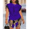Women's Summer 2-piece Printed Round Neck Short-sleeved Shorts Suit