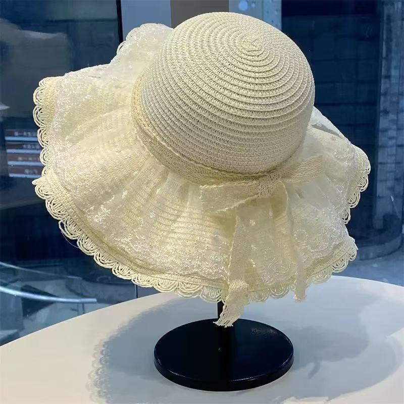 Lace Straw Hat, Female, Summer Large Brim, Outdoor, UV Resistant, Woven Straw, Sun Hat, Beach Hat By The Sea