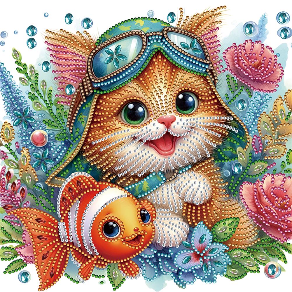5D DIY Partial Special Shaped Drill Diamond Painting Kit Animal Fish Hot Air Balloon Cat Owl Festival Home Decoration 30x30cm