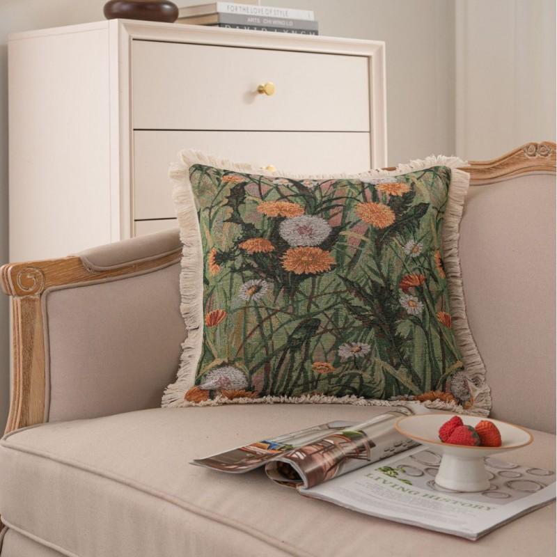 American Style Floral Jacquard Throw Pillow Cover With Tassel Trim Sofa Chair Bed Car Decor 45x45cm 60x60cm