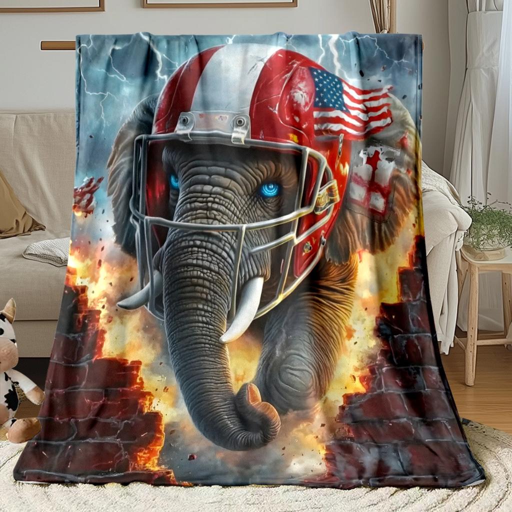 American flag elephant football helmet patriotic bold design blanket flannel throw blanket USA national pride gift for fans