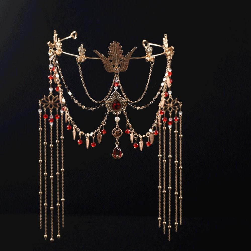 Rhinestone Pearl Jewelry Set Vintage Tassel Eyebrow Pendant Necklace Earrings Set  Gift