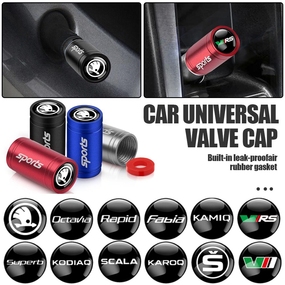 AAFM1 Car Stying 4PCS Sports Emblem Metal Wheel Tire Valve Stem Cap For Skoda VRS Fabia Rapid Superb Octavia A5 Kodiaq Scala S VRS VII