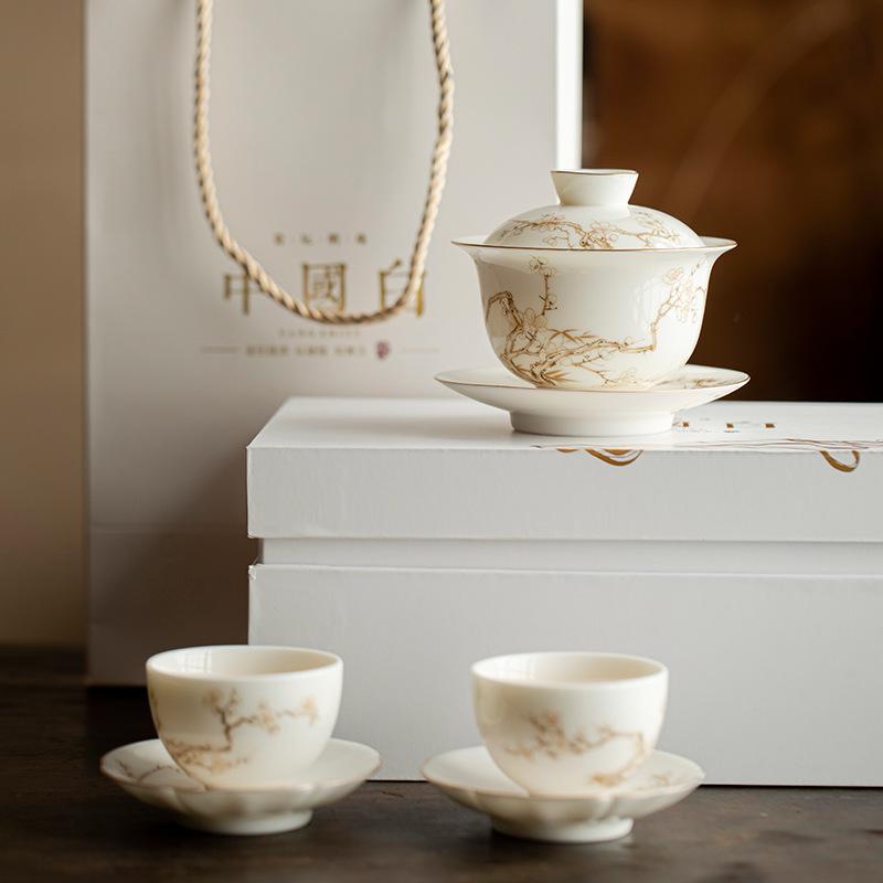 High-end Suet Jade Porcelain Tea Set Gift Box Gift Bank Annual Meeting Activities Business Gifts