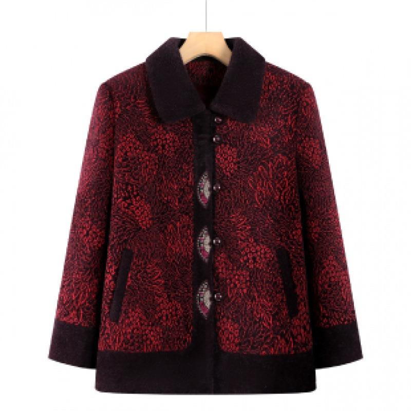 Women's Autumn and Winter Coat Fleece Thickened Old Lady Clothes Lapel Winter Cardigan Top
