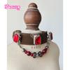 Luxury Leather Dog Collar with Detachable Agate Charm & Magnetic Ruby Gemstone Decor Pet Necklace Handmade Collar for Dogs Cats