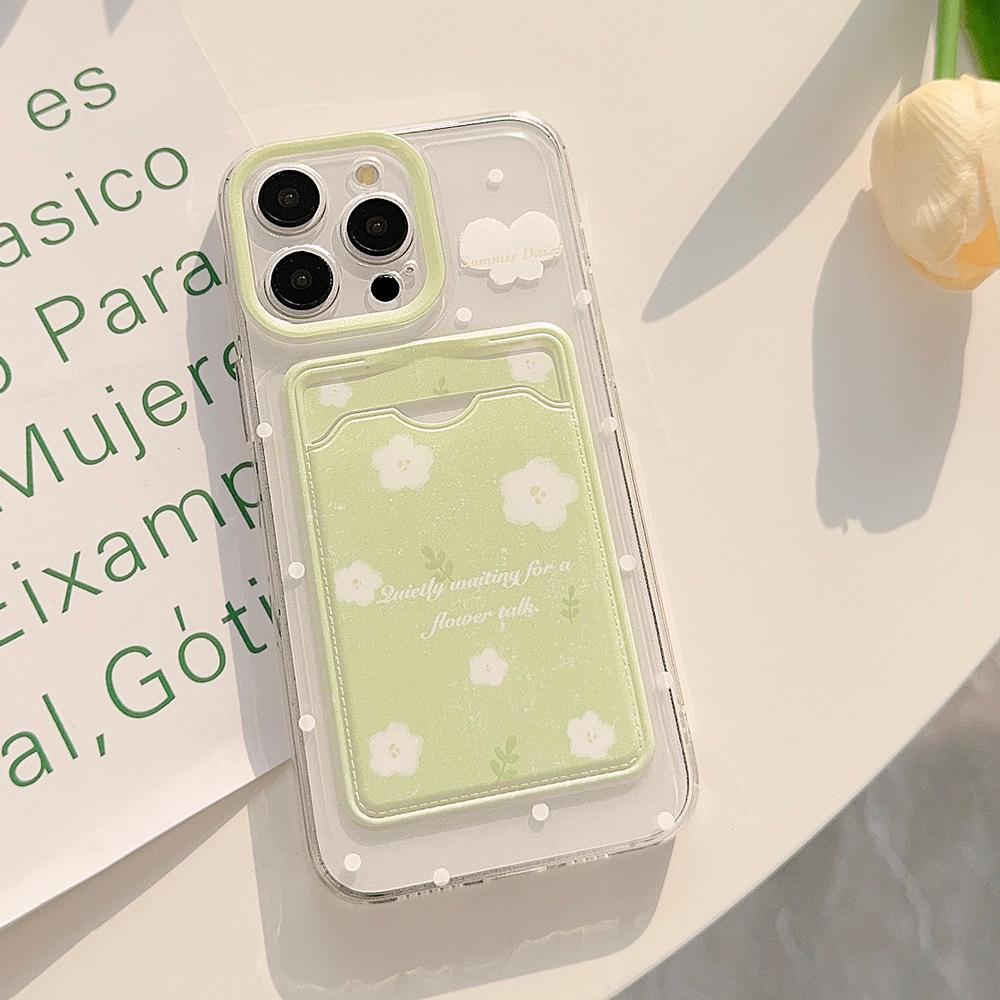 Korean Cute Flower Wallet Card Bag Phone Case For iPhone 17 16 15 14 13 12 11 Pro X XR XS Max 8 7Plus Lens Protection Soft Cover