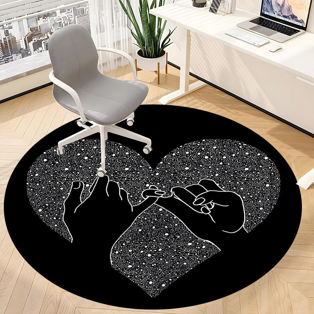 1PC Heart Hands Office Round Area Rug,  Mat Suitable ForOffice, Under Office Chairs Bedroom Living Room Home Decor, Room Deco