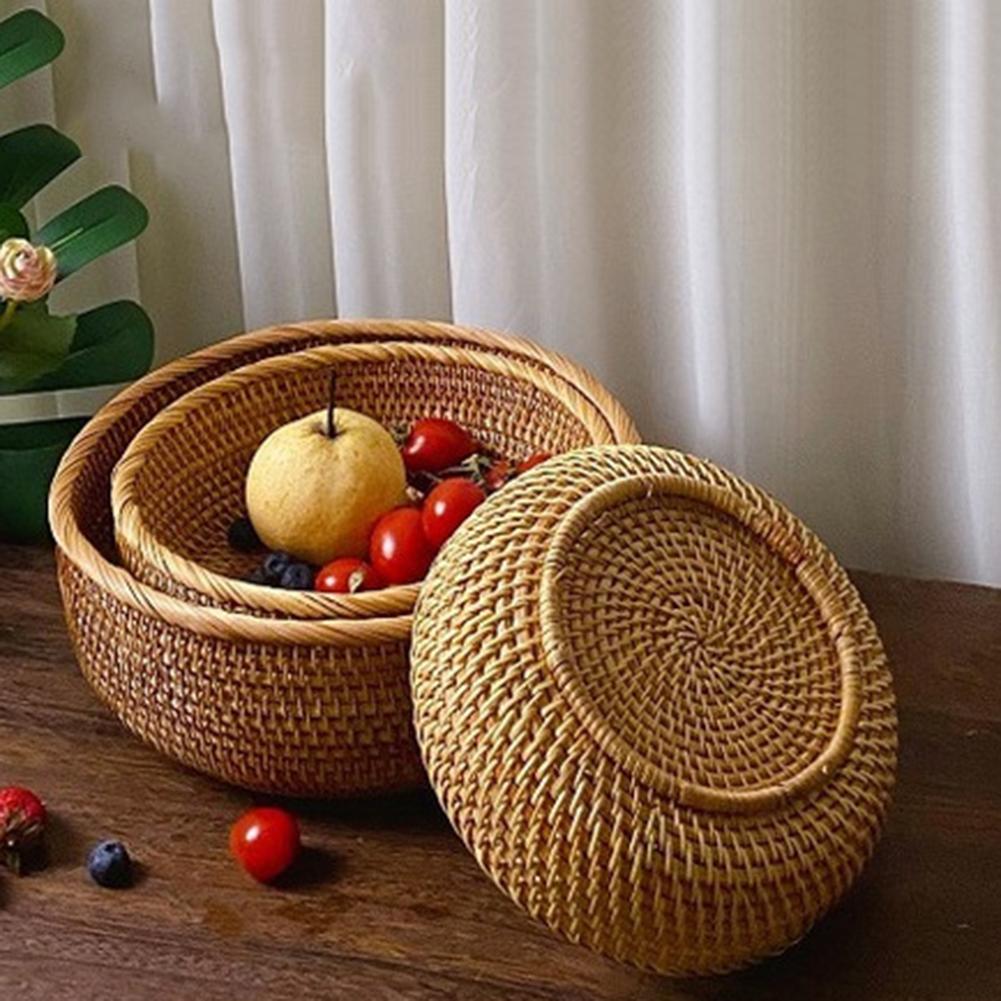 Hand-Woven Flower Basket Food Storage Platters Natural Simplicity Rattan Storage Basket For Home Kitchen Storage Accessories