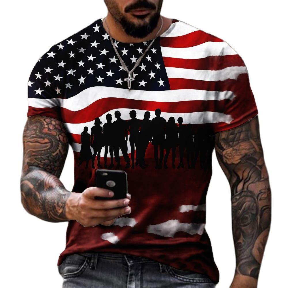 New Hot Y2k Men's Flag of the United States Stripe 3D Printed T-shirt Fashion Casual Quick Dry Short Sleeve Hot in Summer