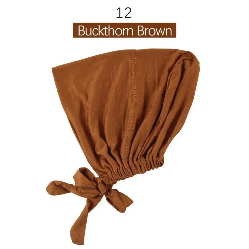 Solid Color Elastic Tie-Back Modal Undercap Hijab Scarf Adjustable Kufi Cap