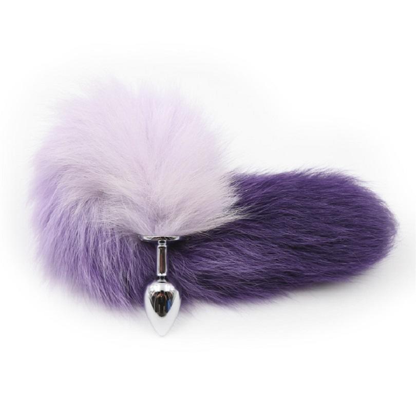 New White Pink Purple Color Fox Tail Small Medium Large Anal Plug Beads Metal Butt Plug Role Play Flirting Fetish Sex Toy Women