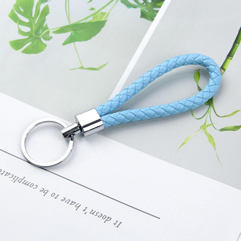 

Однотонный плетеный кожаный брелок для ключей для мужчин и женщин - Металлический брелок для пары небесно-голубой